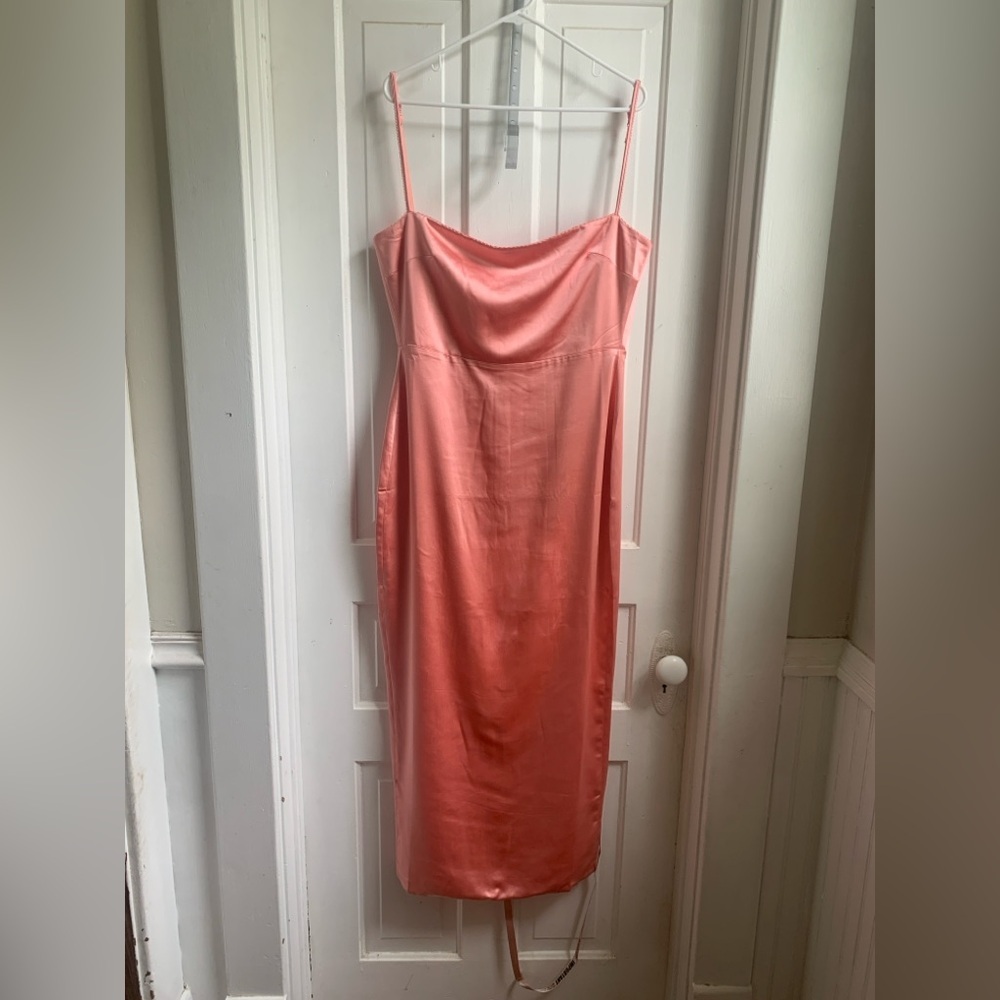 NWT House Of CB Constanza Dress Bright Peach Large Bridesmaid - Picture 3 of 9
